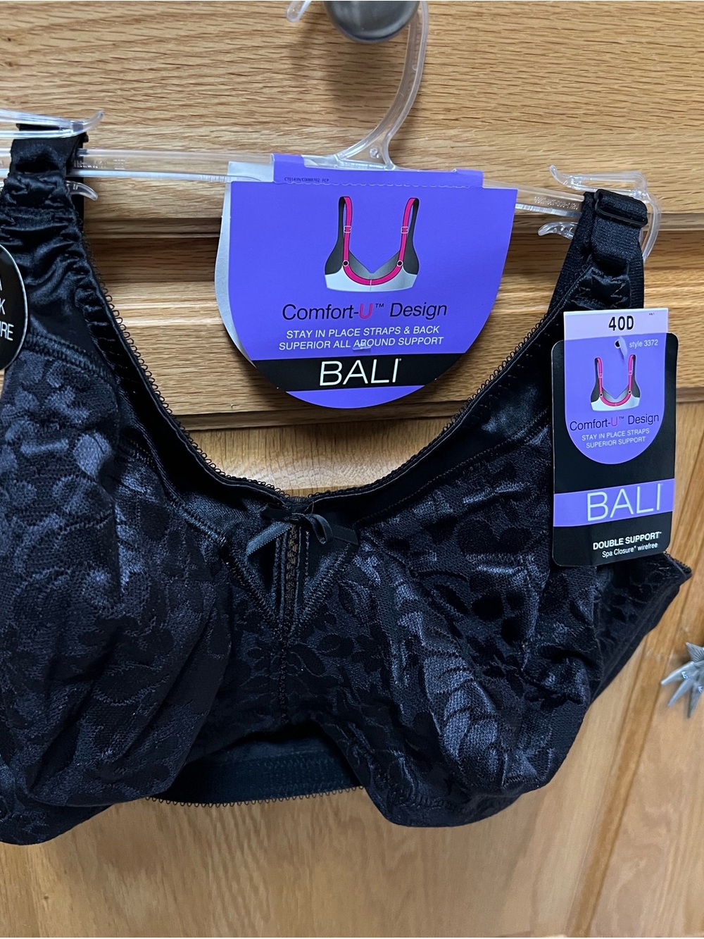 Bali Comfort-U Design Black Floral Full Coverage Bra